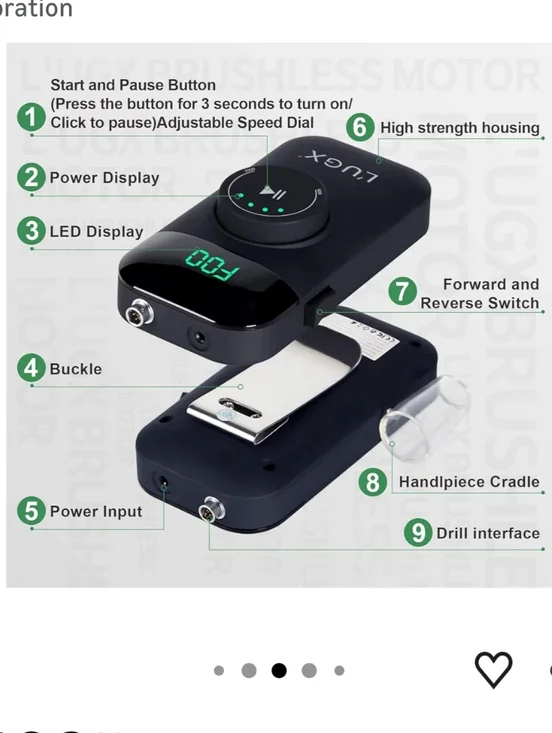 L'UGX Nail Drill 35000RPM Professional Brushless Electric Machine, Rechargeable - Picture 5 of 9